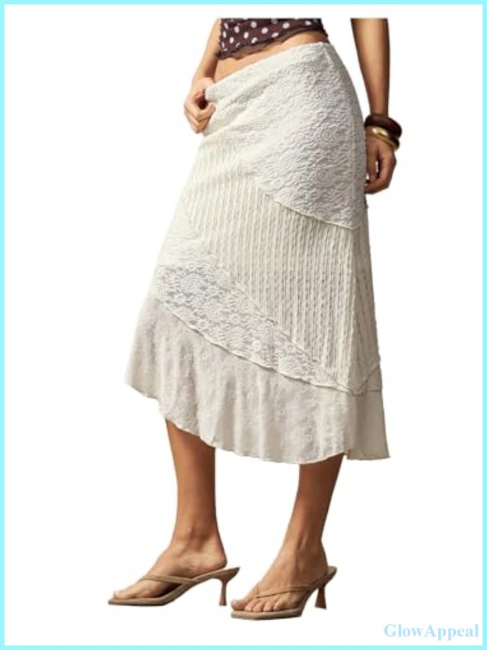 Women's Boho Lace Midi Skirt Low Rise Y2k Patchwork Asymmetrical Bodycon